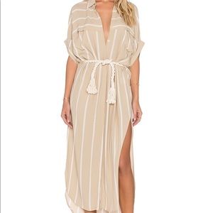 Faithfull the brand tan and white stripe dressSz M